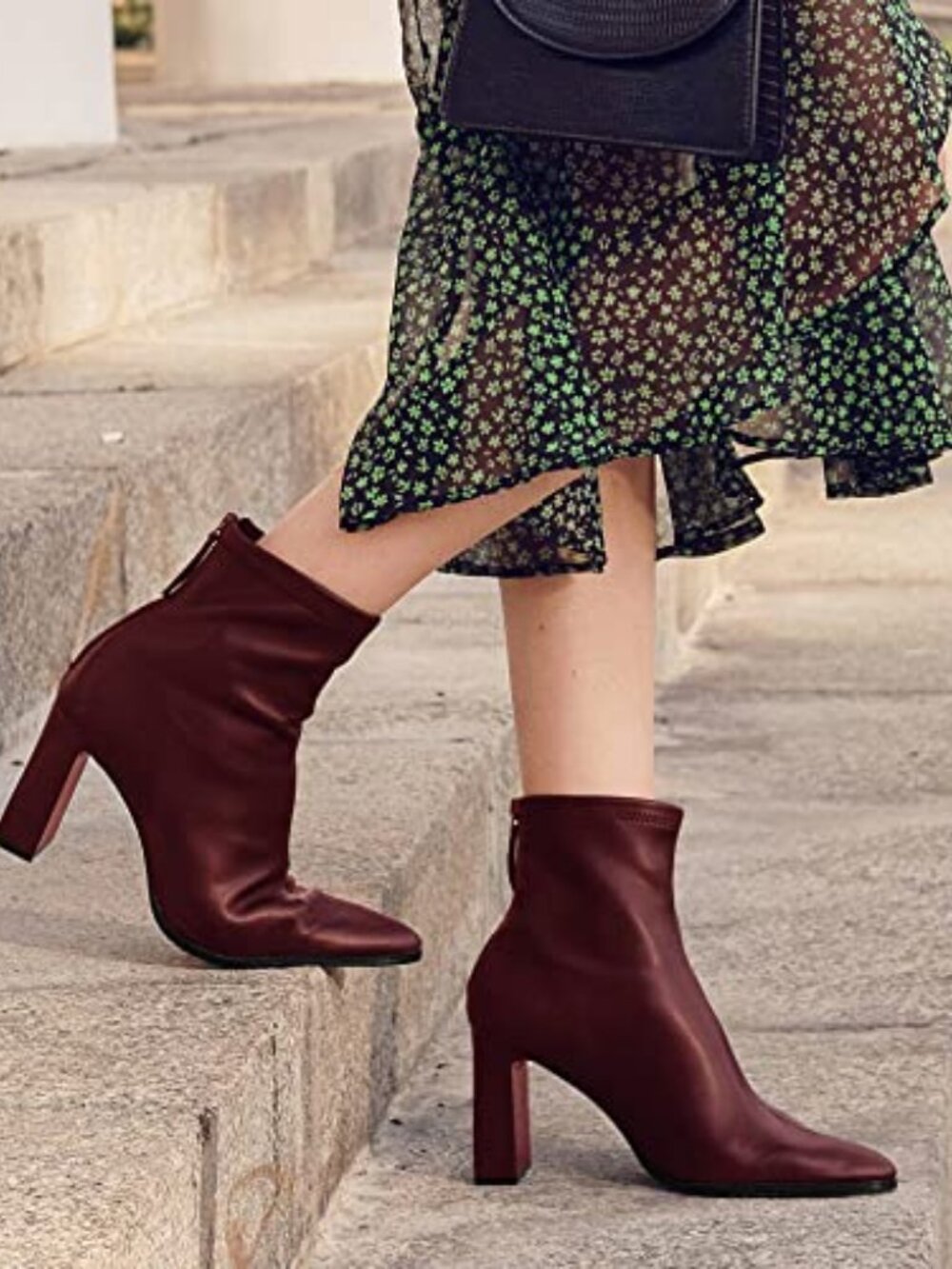 Allegra K Women Dark Green Pointy Toe Back Zip Chunky Heel Ankle Boots